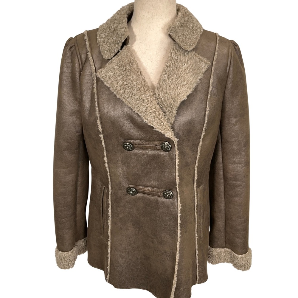 Sonoma Jacket Womens Medium Taupe Brown Shearling Double Breasted Everyday